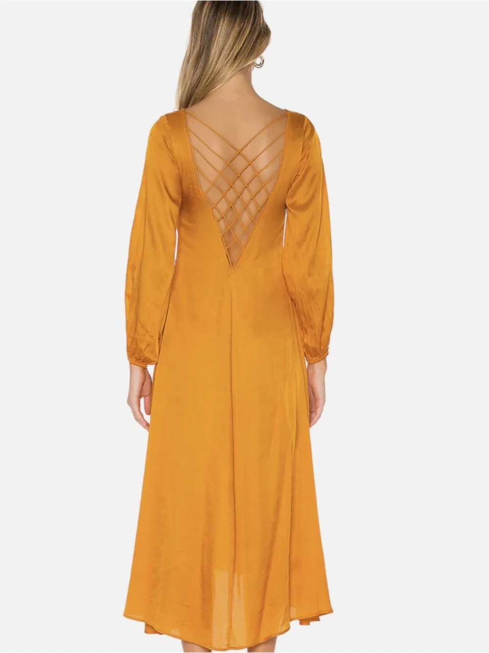 Free People Sunset Orange Lattice-Back Button Midi Dress - Picture 3 of 11